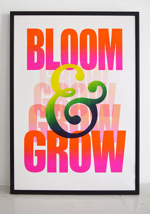 Bloom & Grow art print. Signed, dated, open edition A3 giclee print on 220gsm paper. Available to buy framed. Designs also available as greetings cards sets...