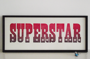 superstar, letterpress print, laser cut, poster, star, red