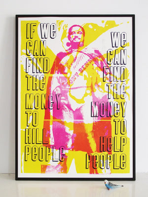 tony benn quote, wrestling,1960's wrestler, labour party, help people, activism, activism, political poster, election 2015, letterpress print, poster, art print, over printing, laser cut type, typography