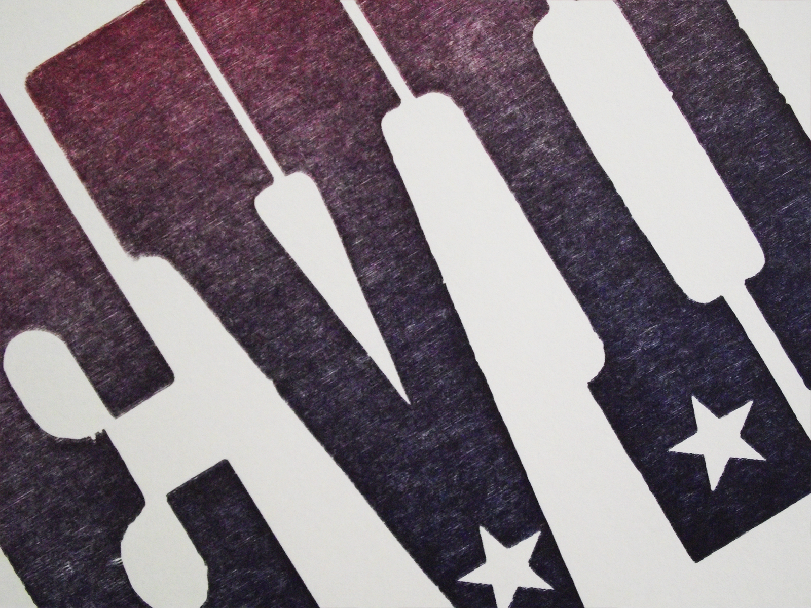 daredevil poster, letterpress print, laser cut lettering, stars, purple