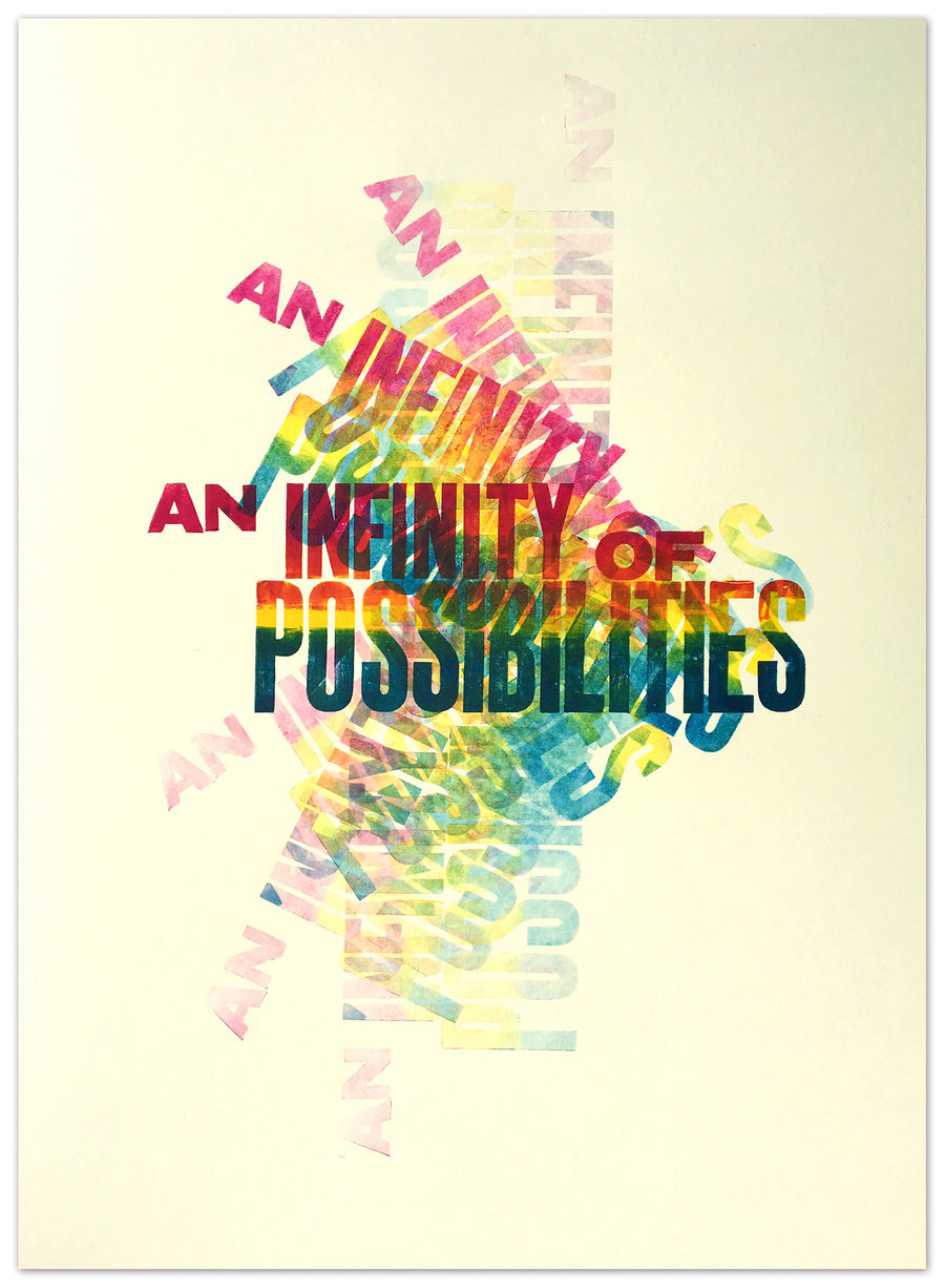 infinity, art print, rainbow, letterpress poster