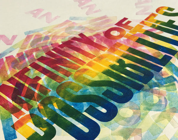infinity, art print, rainbow, letterpress poster