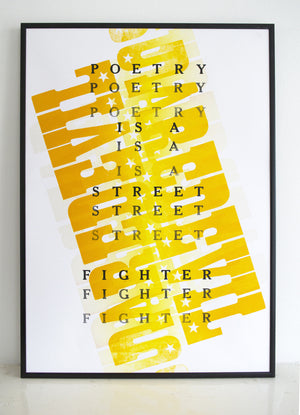 david white quote, street fighter, poetry, daredevil, letterpress, yellow