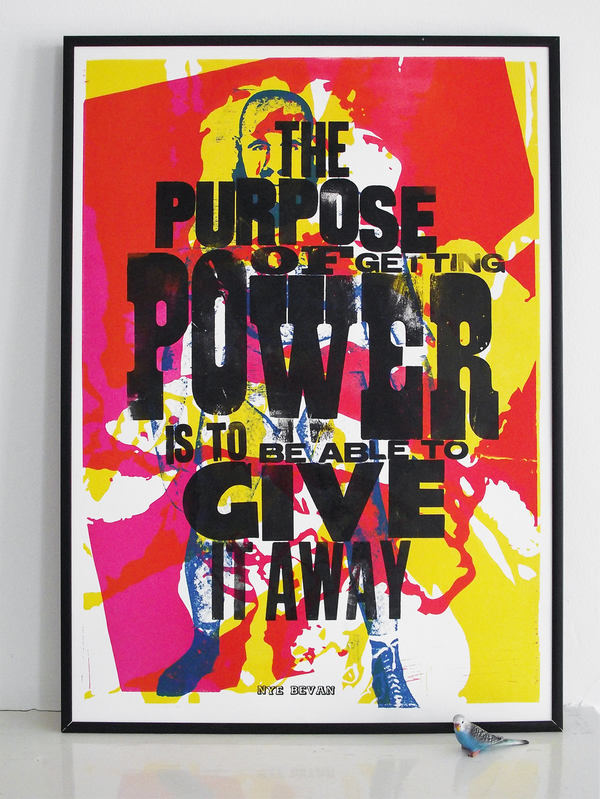 election 2015, Nye Bevan quote, labour party, NHS, art print, lucky budgie,  letterpress, poster, nhs poster, power, wrestling, wrestlers, 1970's, post war print, 