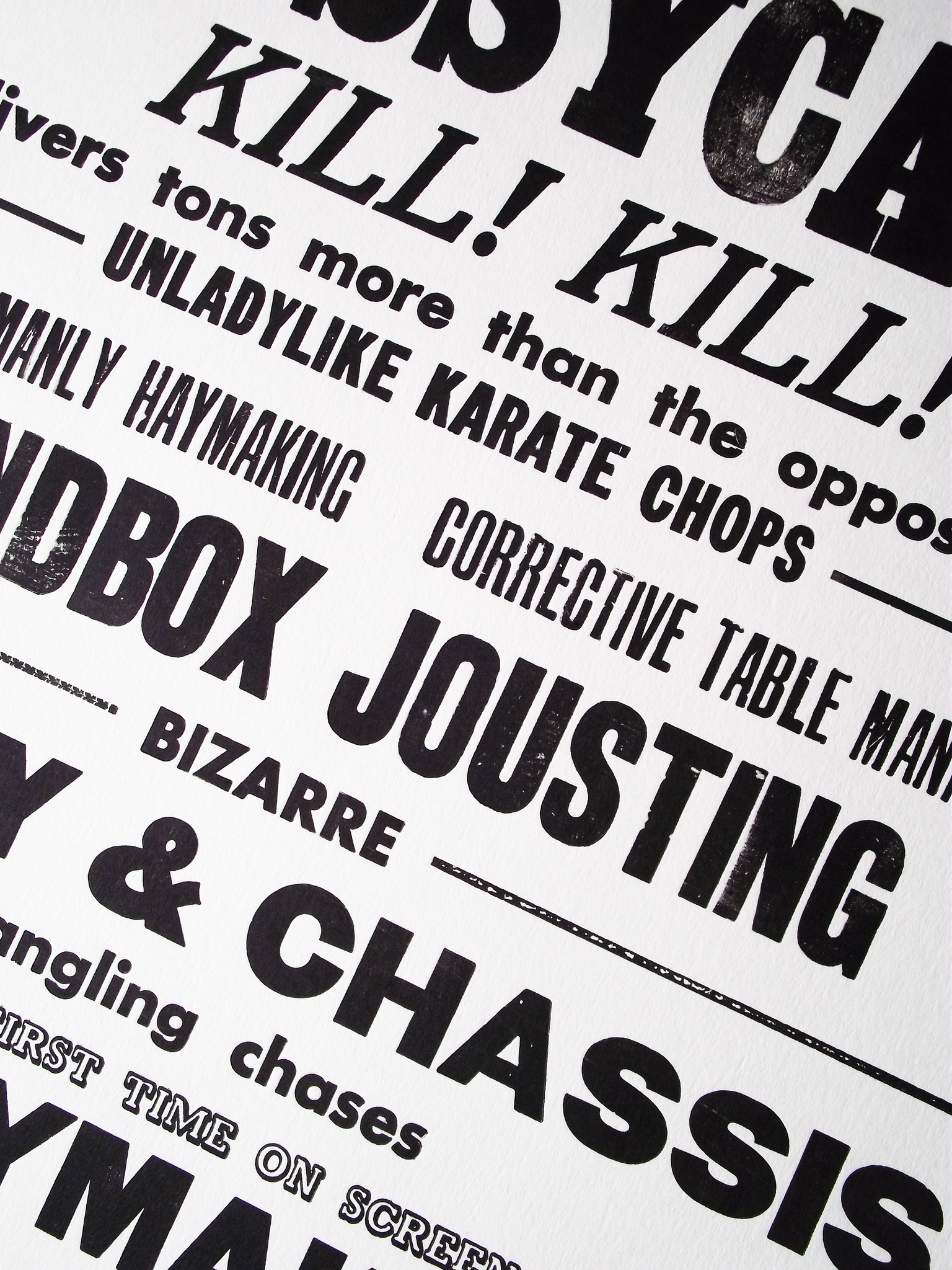 Movie quote, Russ Meyer, Faster pussycat, lucky budgie letterpress, unladylike karate chops, poster