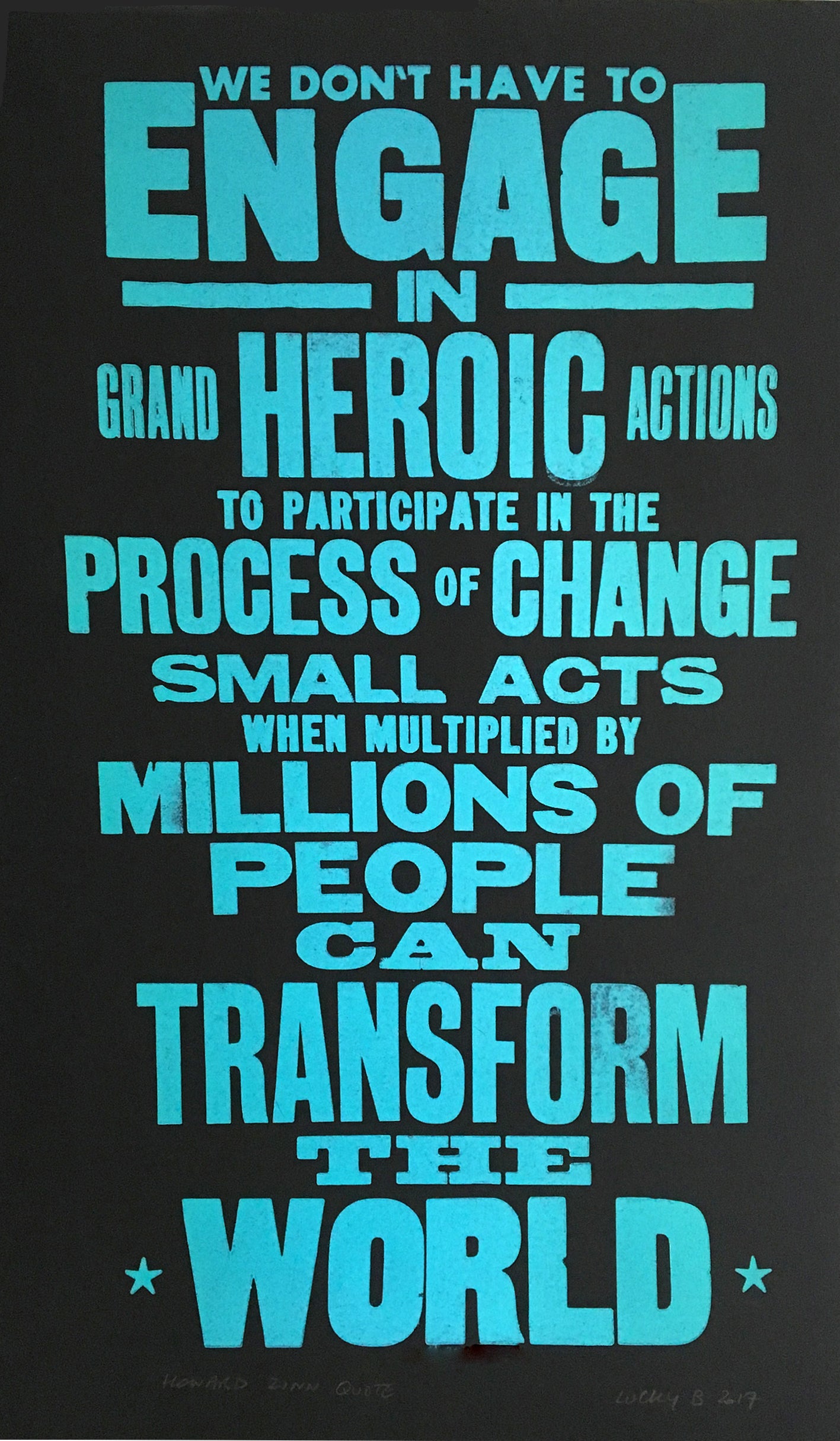 howard zinn poster, politics, change the world, feminist print, feminism print, letterpress