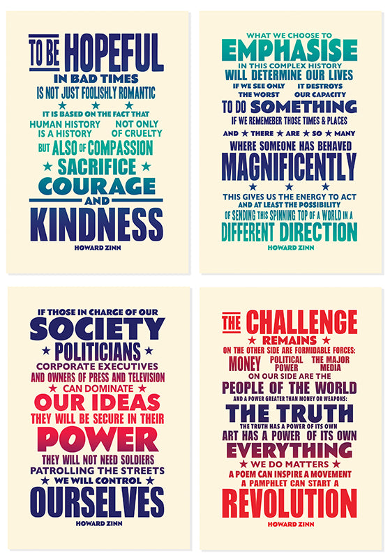 Howard Zinn quotes in a postcard format. Send them to your friends and family all over the world...  Sold as a set of 8.   A6 size on 400gsm heavyweight board. 